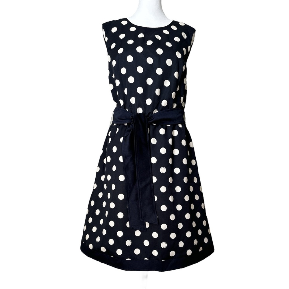 Teenie Weenie Polka Dot Fit & Flare Dress with Sash Navy/White M